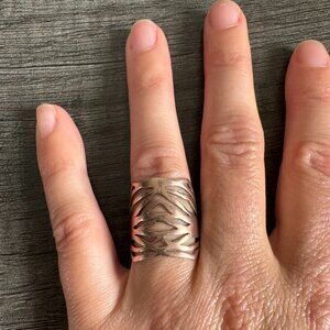 Y2K Boho Rose Gold-Tone Adjustable Statement Ring – Cutout Wide Band